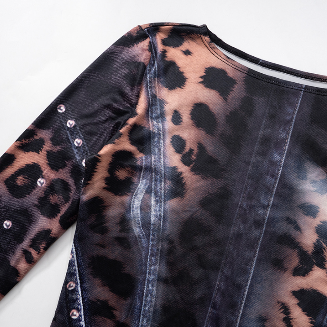 Roar | Black Leopard Print Studded Mini Dress