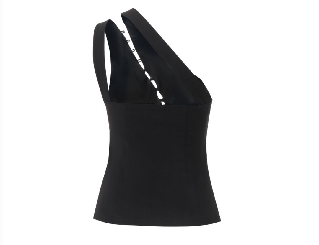 Cross | Black Asymmetric One Shoulder Button Vest