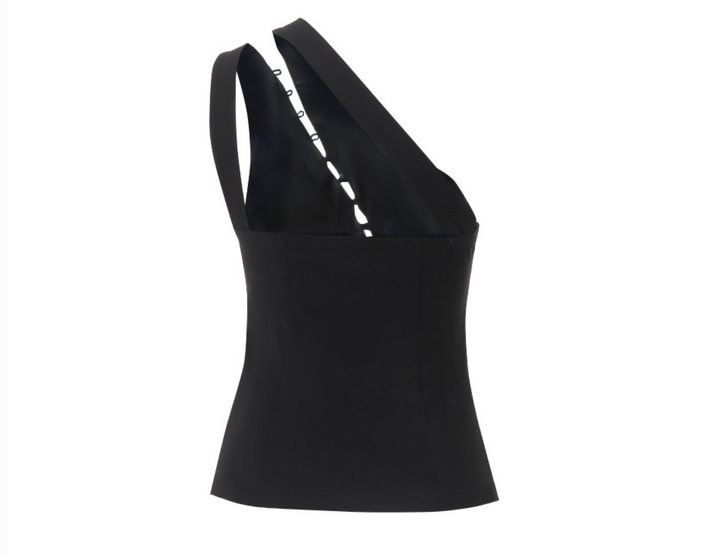 Cross | Black Asymmetric One Shoulder Button Vest