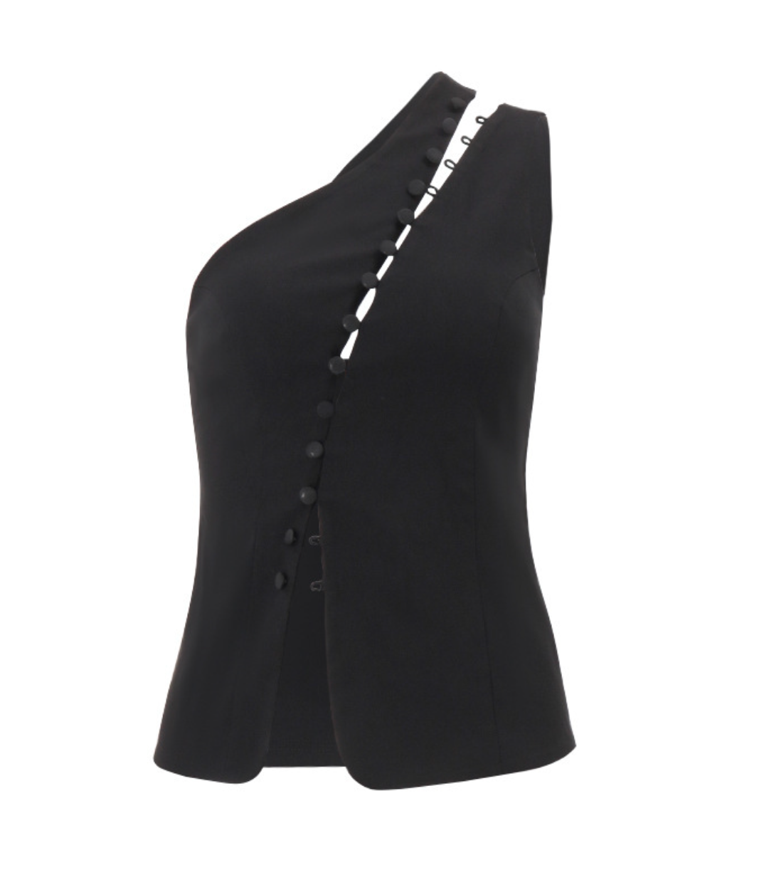Cross | Black Asymmetric One Shoulder Button Vest