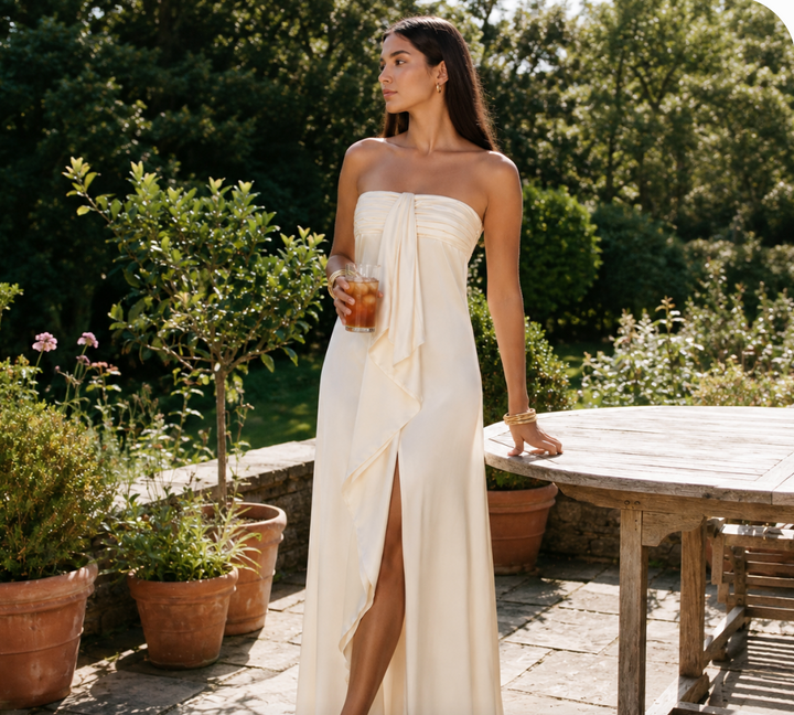 Trust | Strapless Bow Front High Slit Maxi Dress