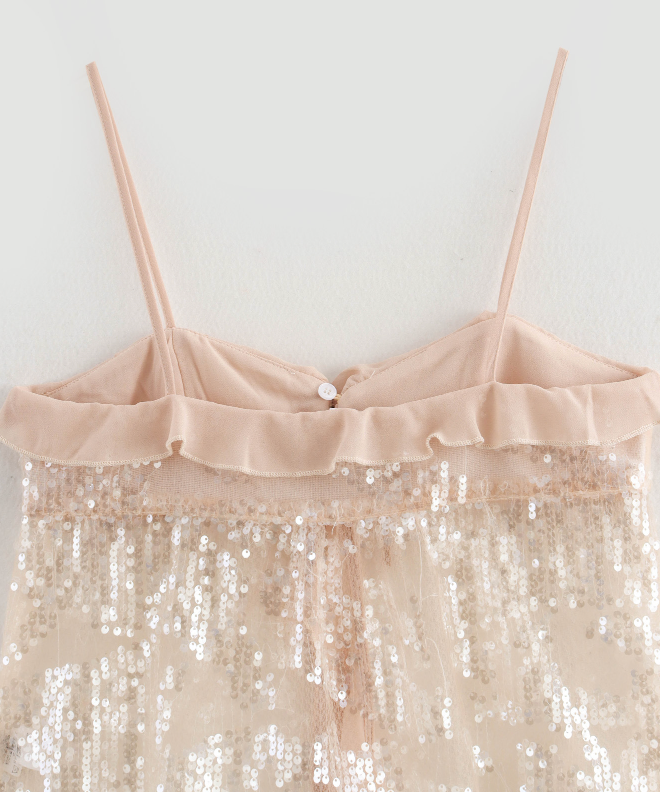 Spark | Champagne Sequin Ruffle Bow Cami Top