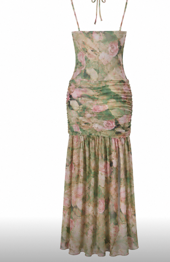 Awe | Floral Corset High Slit Maxi Dress
