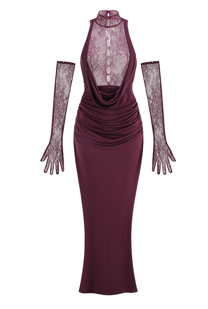 Nocturne | Lace Halter Maxi Dress with Gloves