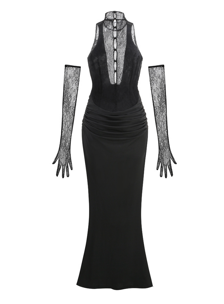 Nocturne | Lace Halter Maxi Dress with Gloves