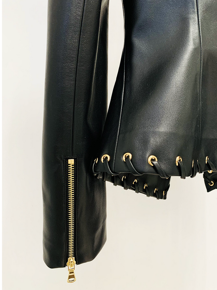 Riot black faux leather lace-up blazer, sleeve detail