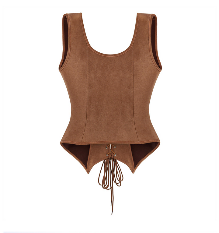 Ramp | Caramel Suede Lace-Up Corset Top