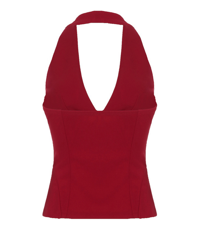 Lie | Red Halter Lace-Up Corset Top