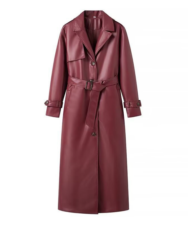 Flash | Faux Leather Belted Trench Coat