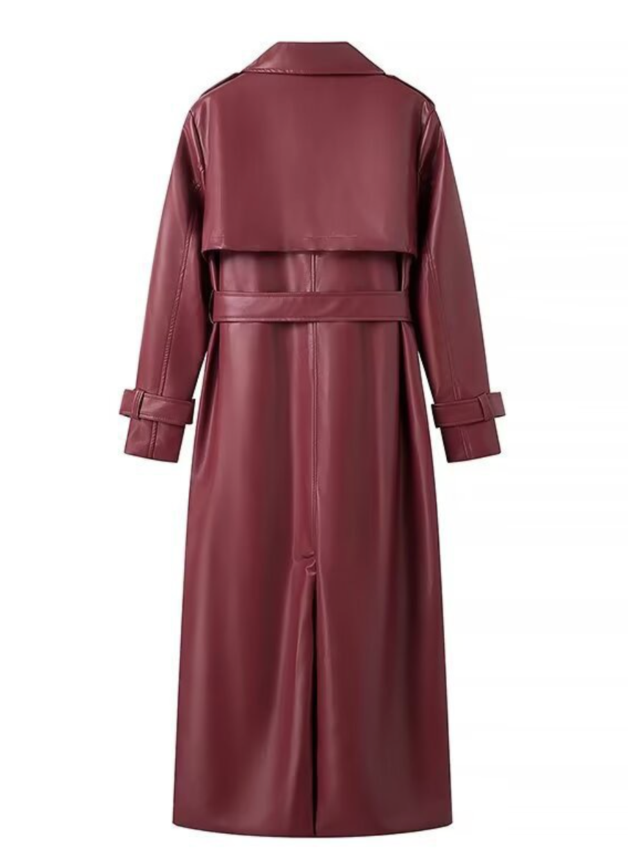 Flash | Faux Leather Belted Trench Coat