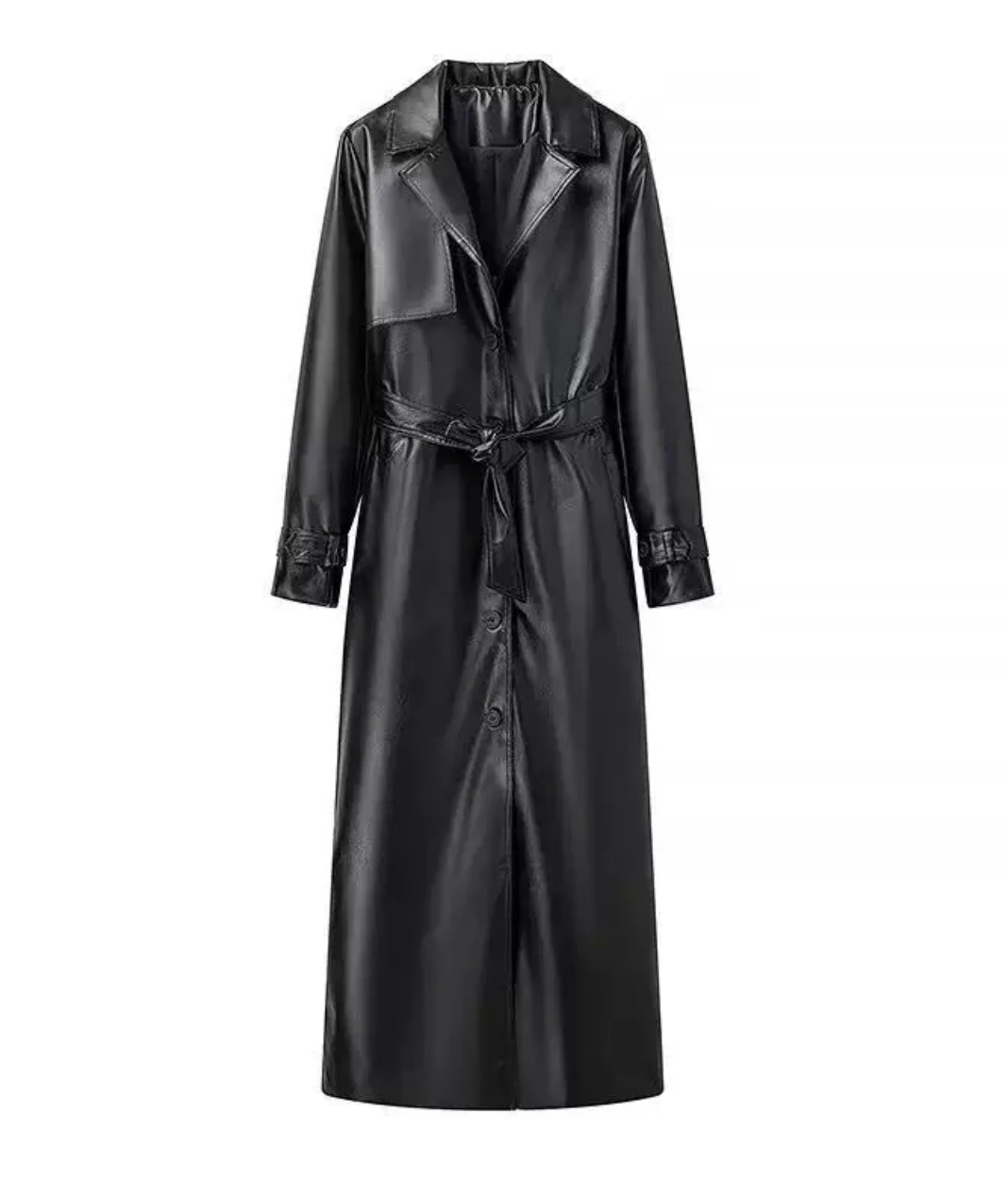 Flash | Faux Leather Belted Trench Coat