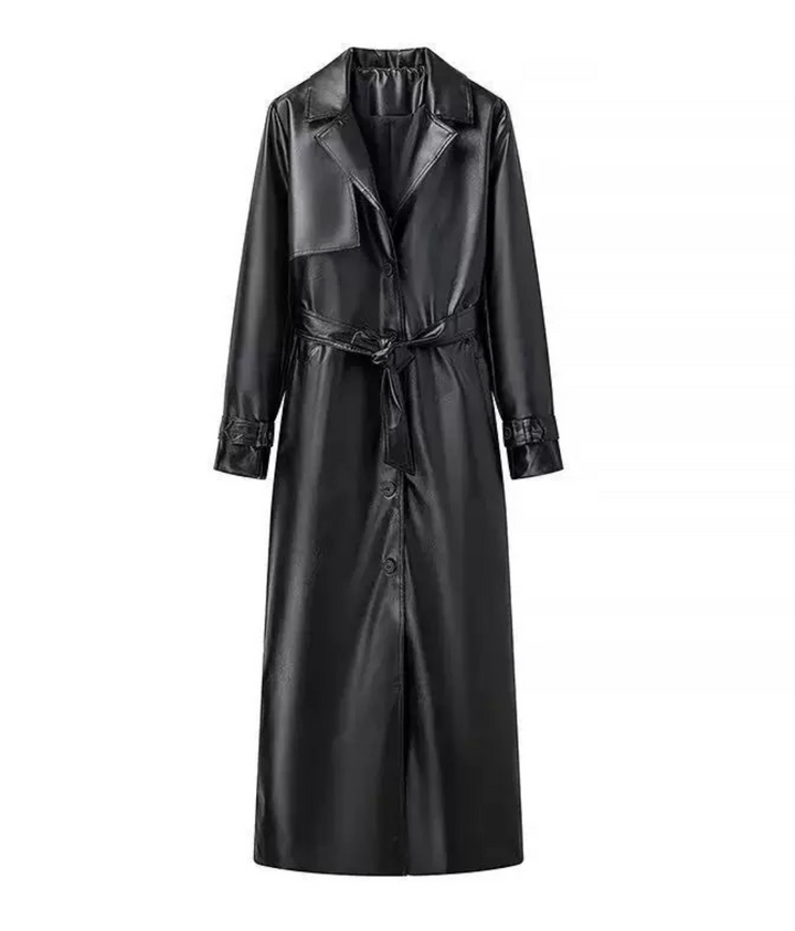 Flash | Faux Leather Belted Trench Coat