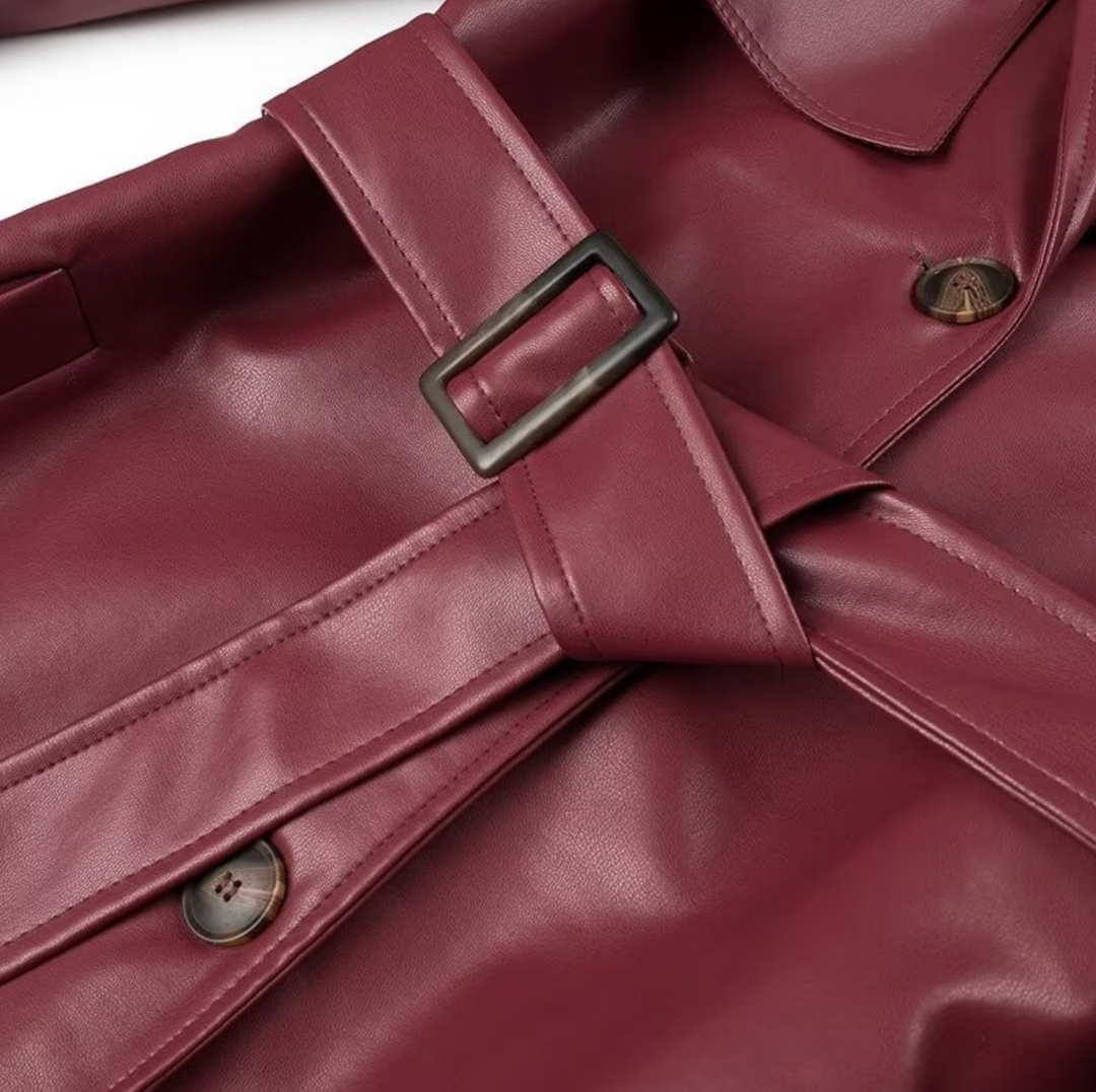 Flash | Faux Leather Belted Trench Coat