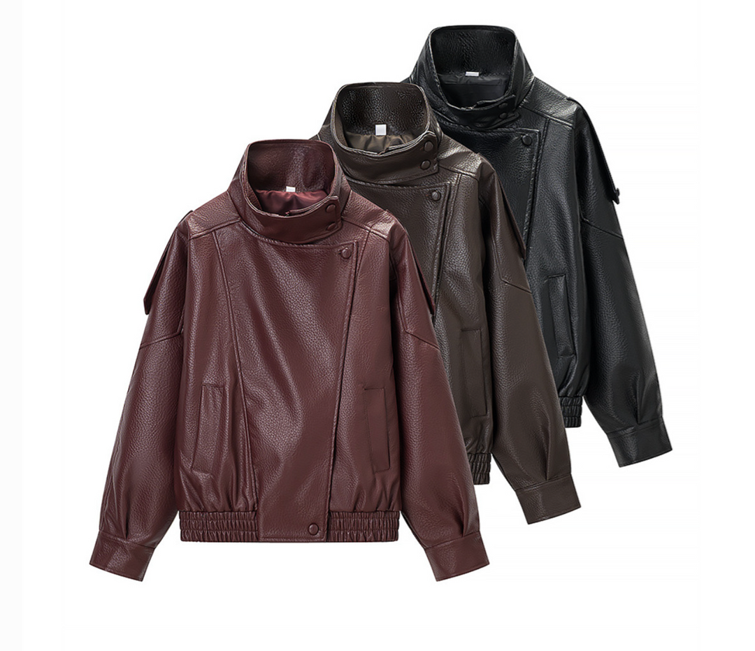 Step | Relaxed Zip Leather Bomber Jacket