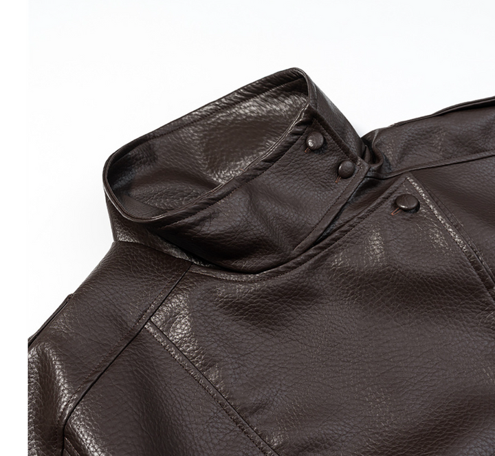 Step | Relaxed Zip Leather Bomber Jacket