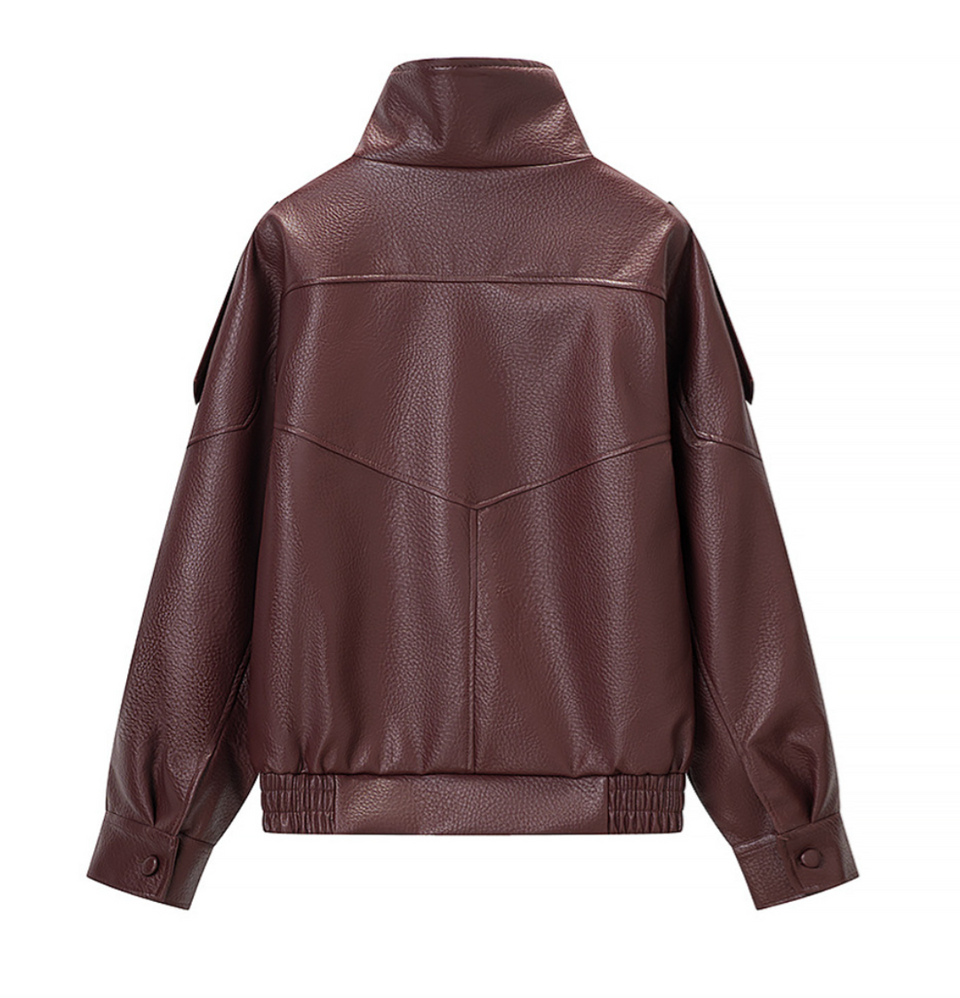 Step | Relaxed Zip Leather Bomber Jacket