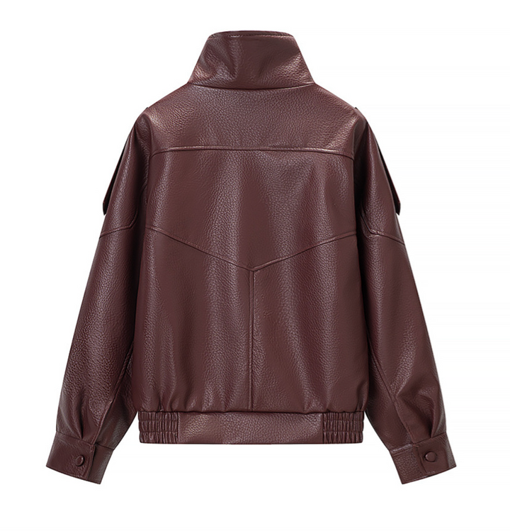 Step | Relaxed Zip Leather Bomber Jacket