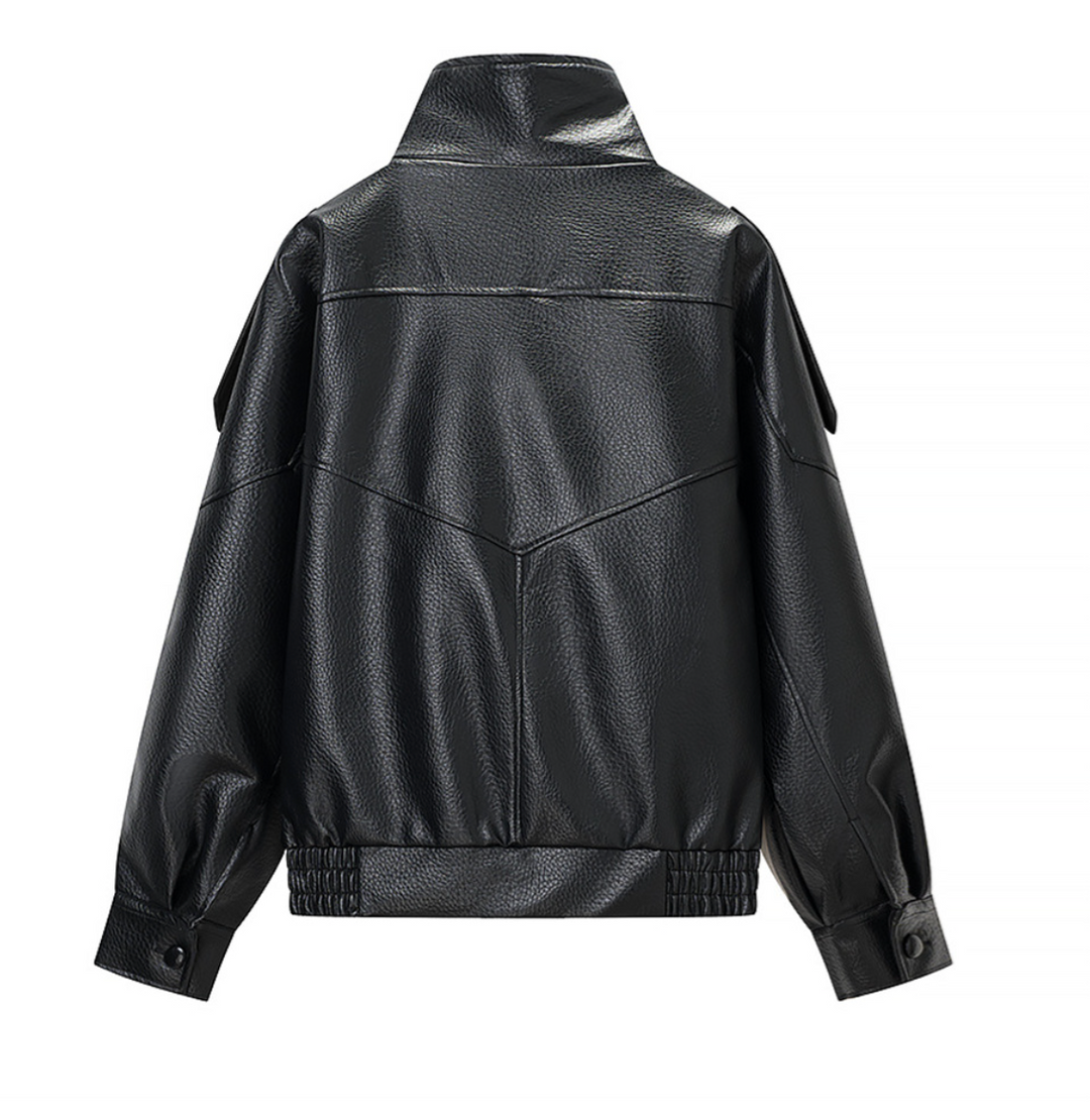 Step | Relaxed Zip Leather Bomber Jacket