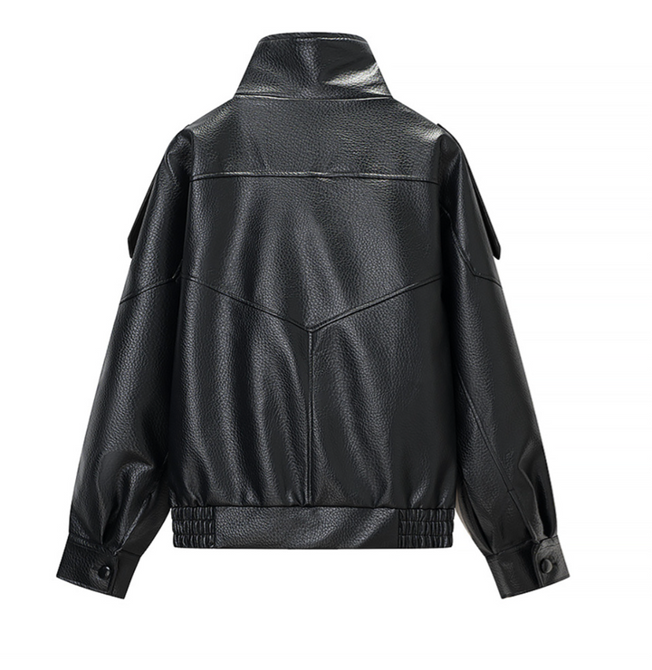 Step | Relaxed Zip Leather Bomber Jacket
