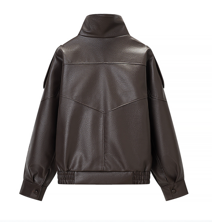 Step | Relaxed Zip Leather Bomber Jacket