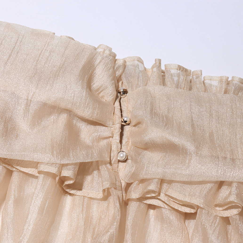 Linger | Champagne Off Shoulder Ruffle Blouse