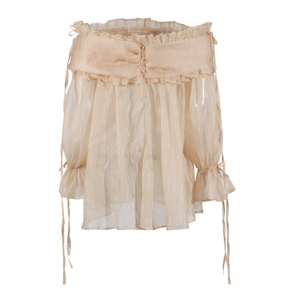 Linger | Champagne Off Shoulder Ruffle Blouse