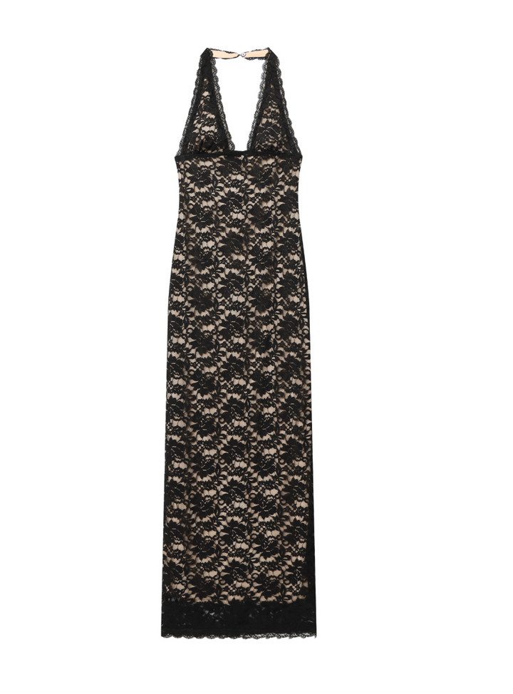 Reign | Black Lace Halter Maxi Dress