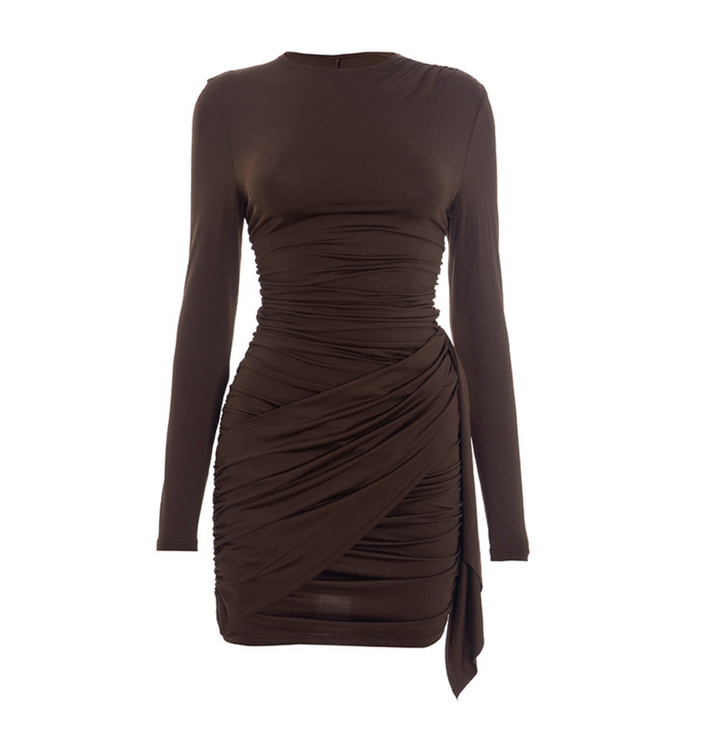 Wait | Chocolate Brown Ruched Drape Mini Dress