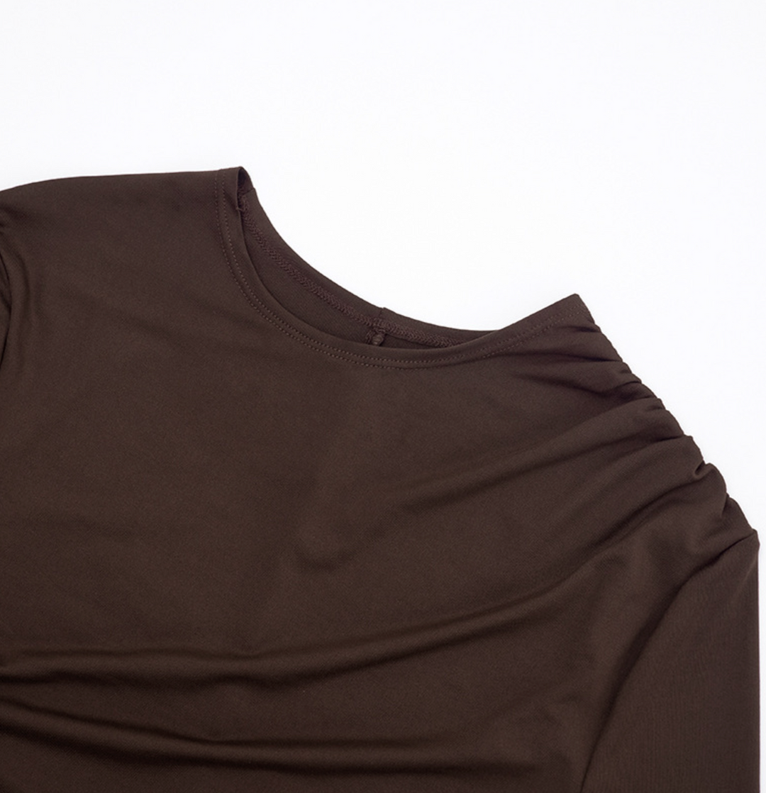 Wait | Chocolate Brown Ruched Drape Mini Dress