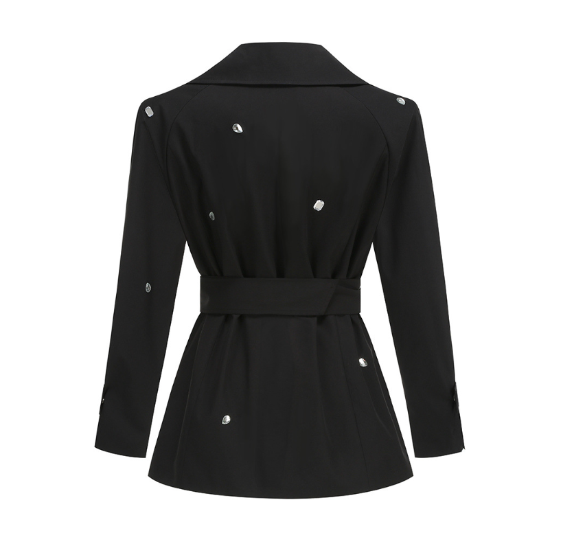 Obsess | Black Crystal Embellished Belted Trench Jacket