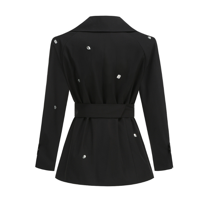 Obsess | Black Crystal Embellished Belted Trench Jacket