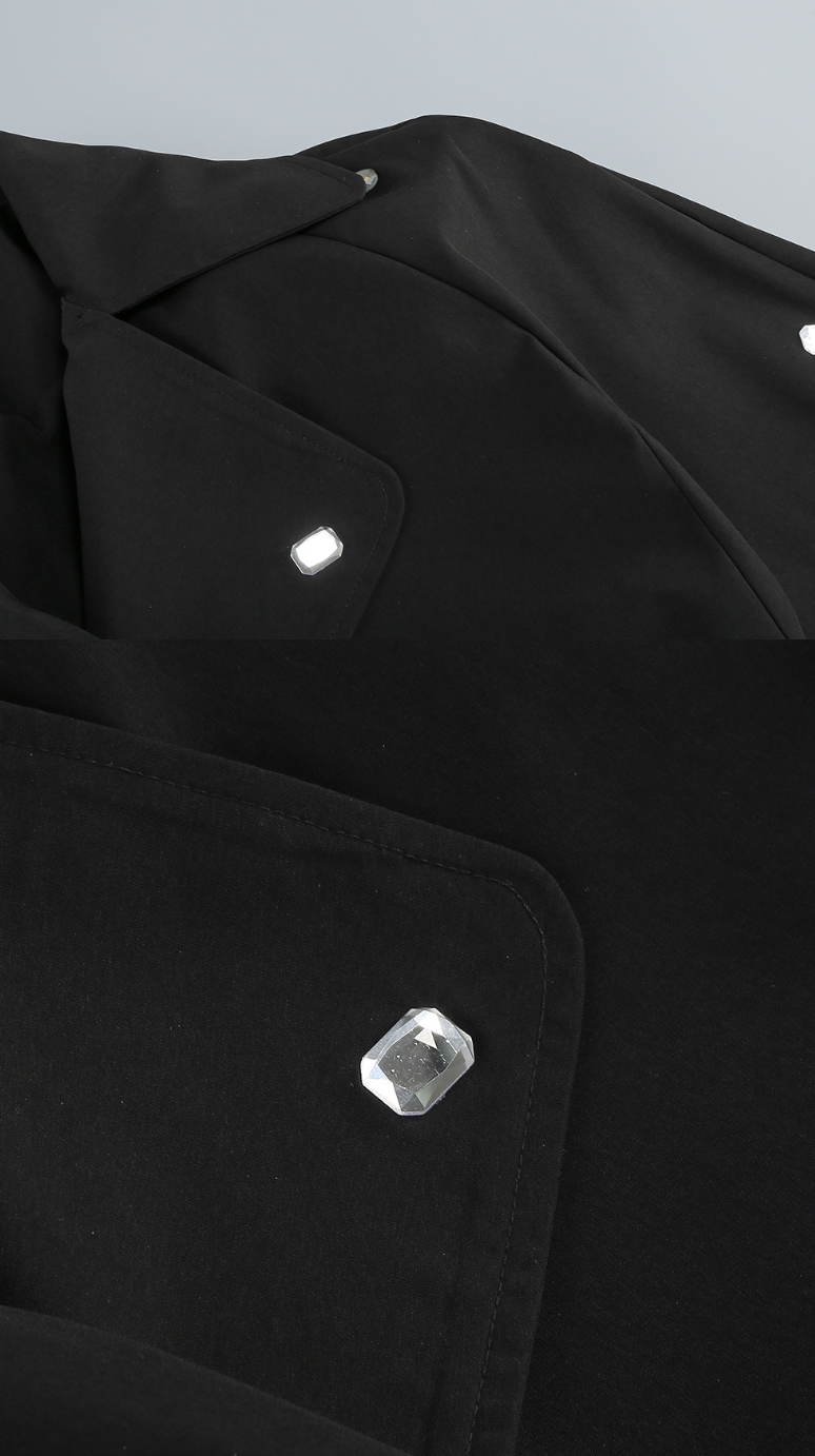 Obsess | Black Crystal Embellished Belted Trench Jacket
