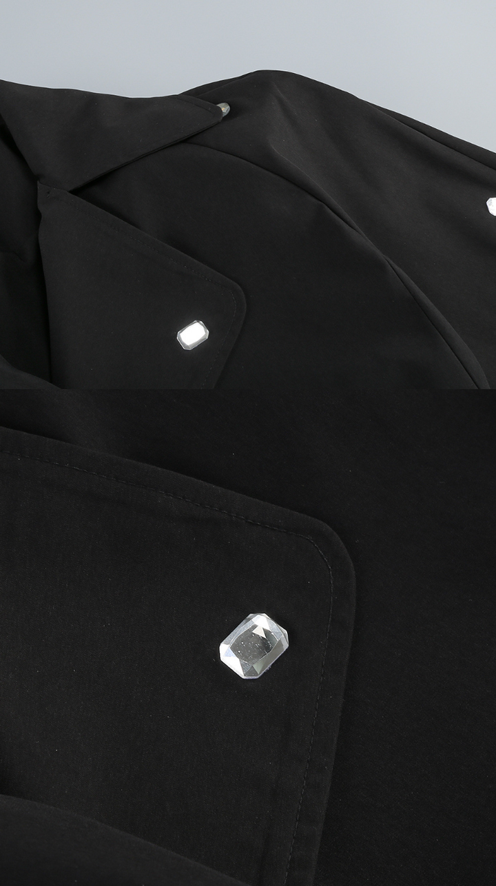 Obsess | Black Crystal Embellished Belted Trench Jacket