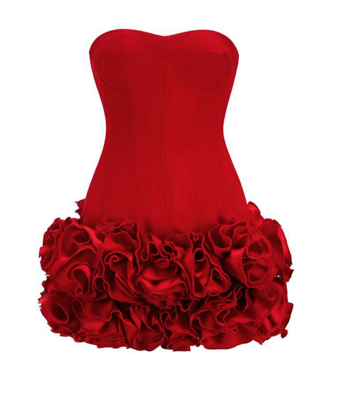 Puff | Strapless Corset Floral Ruffle Mini Dress