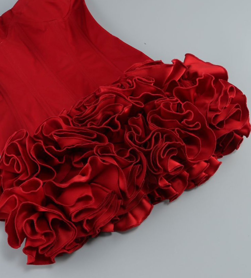 Puff | Strapless Corset Floral Ruffle Mini Dress