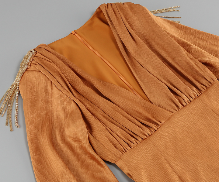 Hiss | V-Neck Balloon Sleeve Maxi Dress