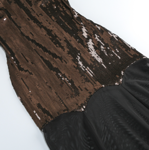 Stun | Chocolate Brown Sequin Mock Neck Maxi Dress