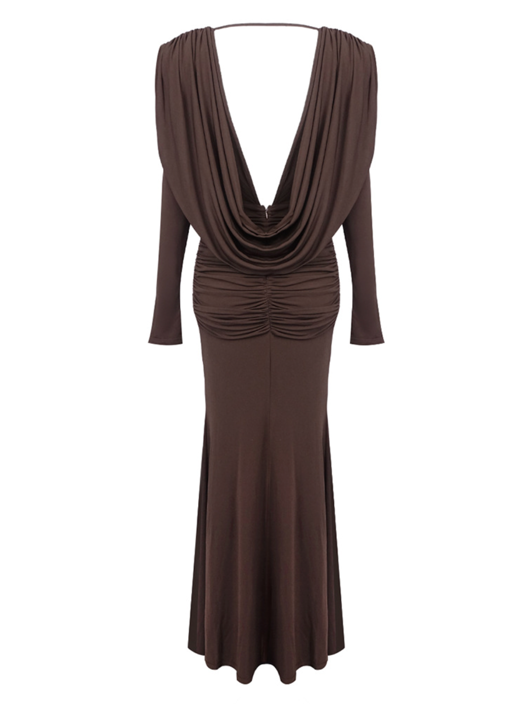 Lay | Draped Neckline Ruched Long Sleeve Maxi Dress