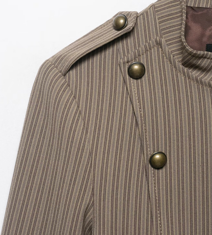 Tale | Brown Pinstripe Military Cropped Jacket