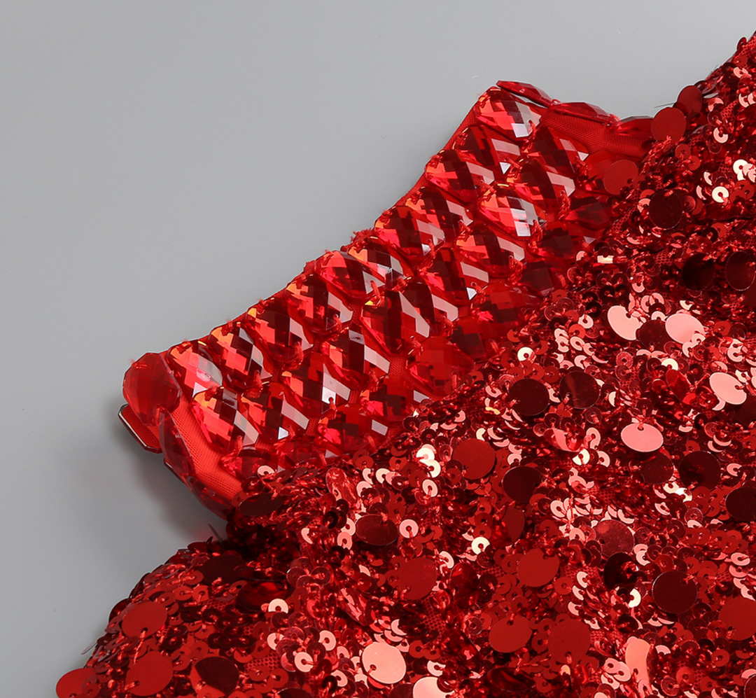 Ember | Scarlet Red Sequin Mock Neck Mini Dress