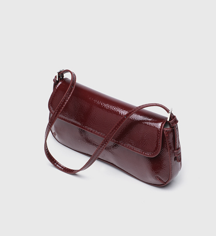 Leau | Glossy Faux Leather Baguette Shoulder Bag