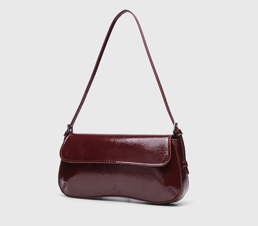 Leau | Glossy Faux Leather Baguette Shoulder Bag