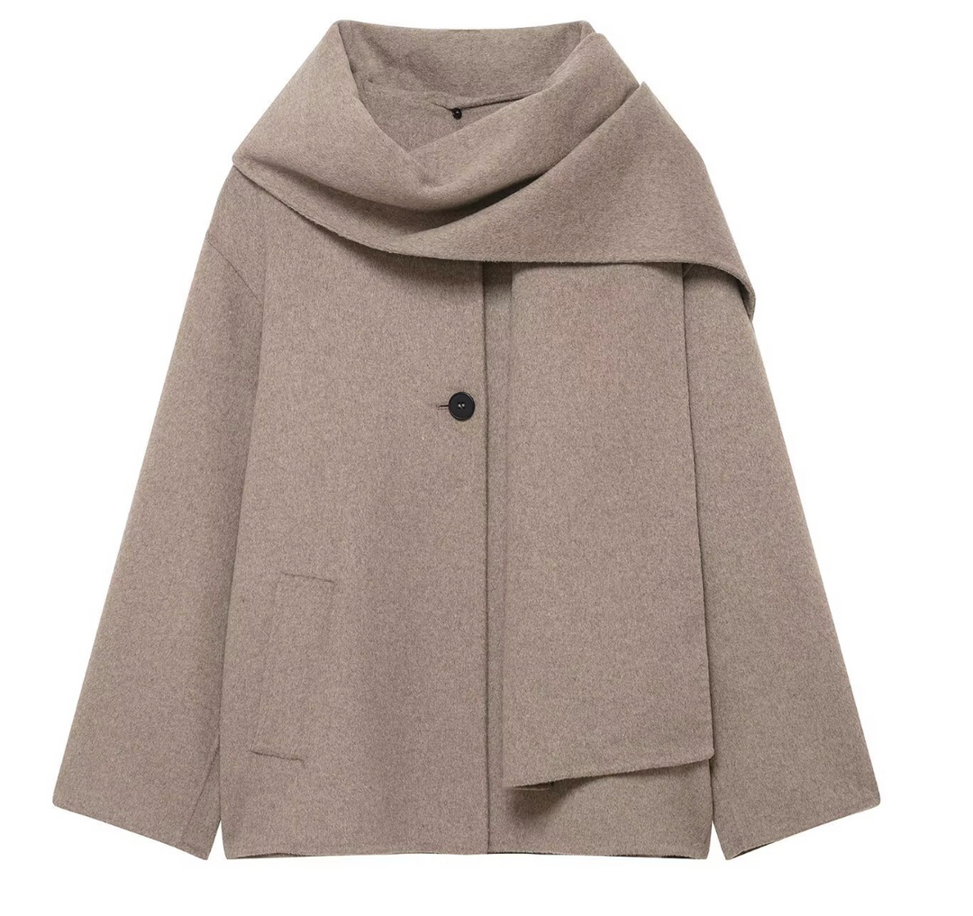 Charm | Beige Scarf Collar Cape Coat
