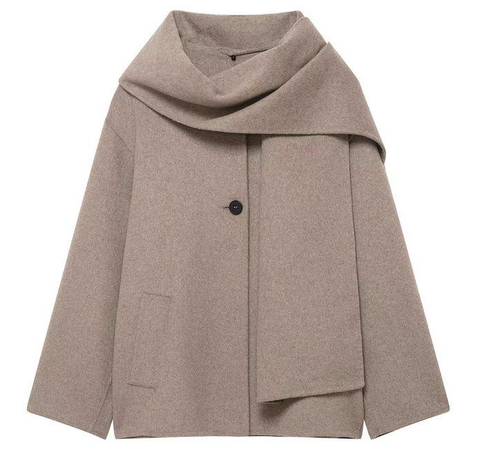 Charm | Beige Scarf Collar Cape Coat