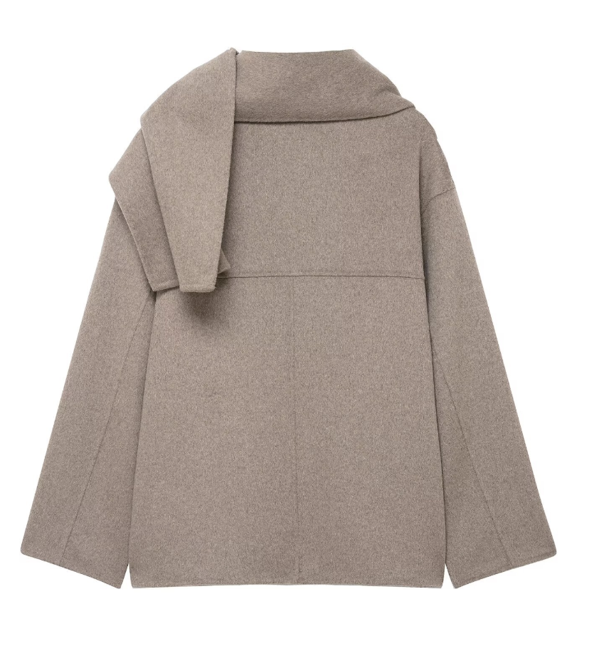 Charm | Beige Scarf Collar Cape Coat