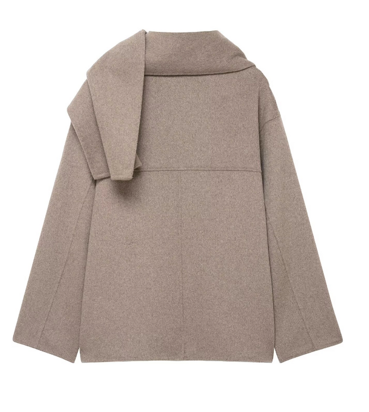 Charm | Beige Scarf Collar Cape Coat