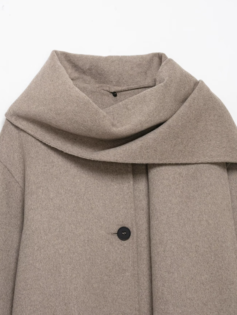 Charm | Beige Scarf Collar Cape Coat