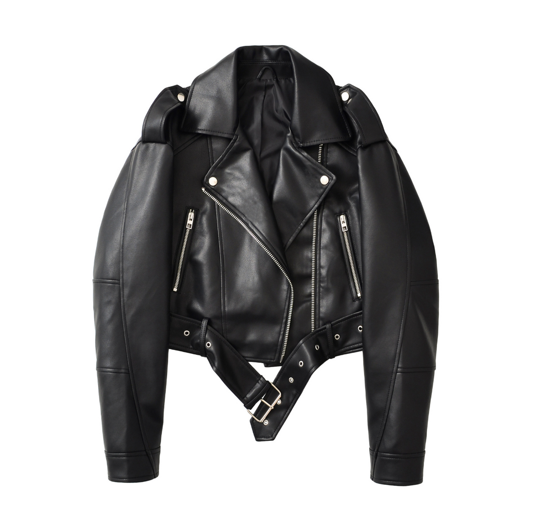 Raw | Black Faux Leather Cropped Moto Jacket