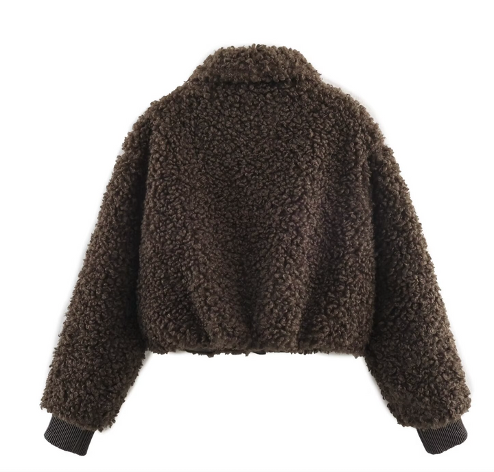 Curl | Chocolate Brown Cropped Teddy Sherpa Jacket