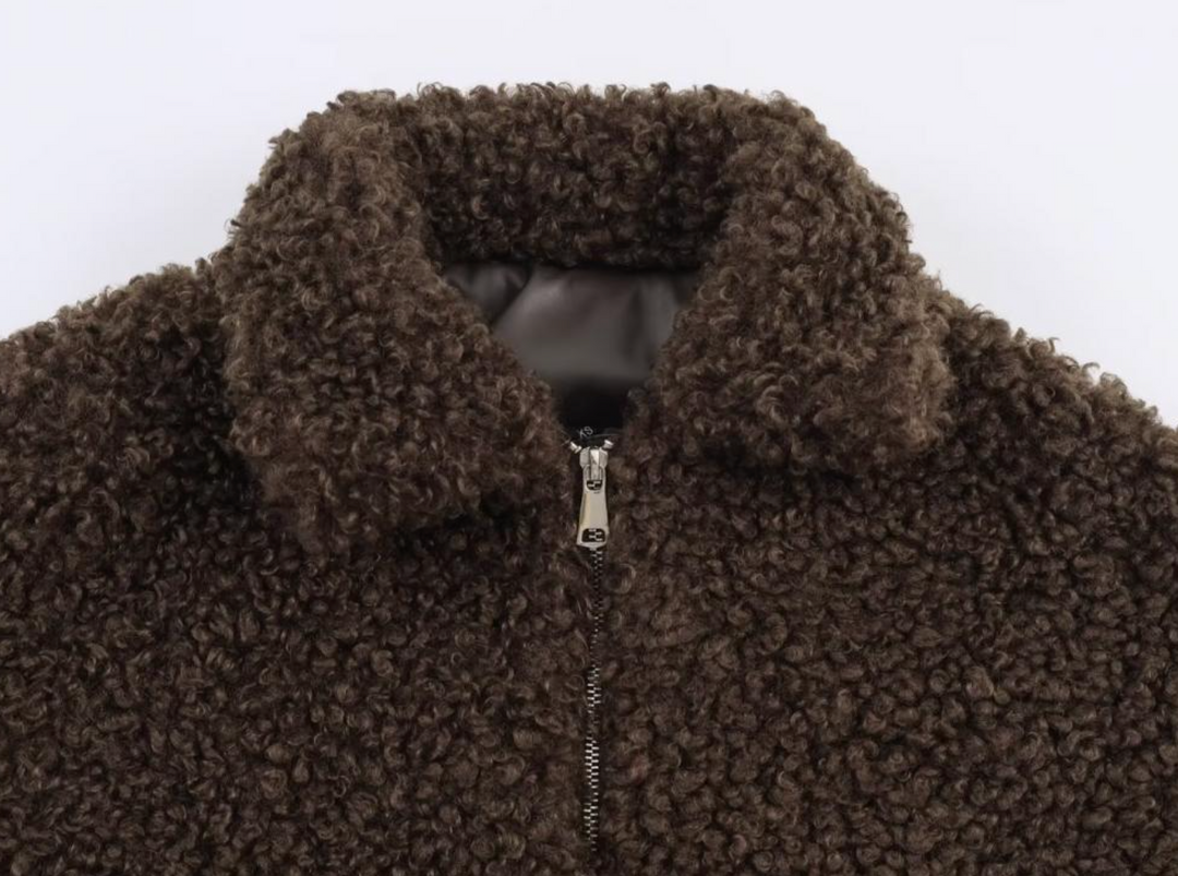 Curl | Chocolate Brown Cropped Teddy Sherpa Jacket
